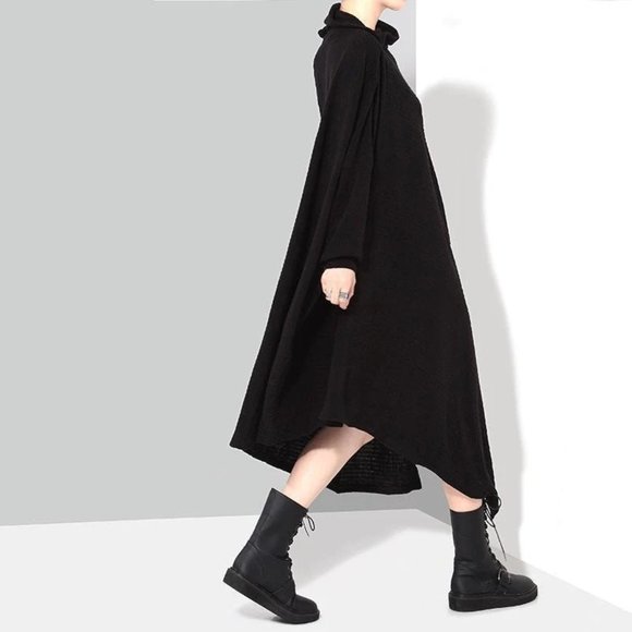 Marigold Shadows Dresses & Skirts - BONHOEFFER ASYMMETRICAL SCARF DRESS - BLACK